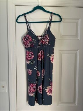 Planet Gold Navy Floral Spaghetti-Strap Chemise with Pink Blooms